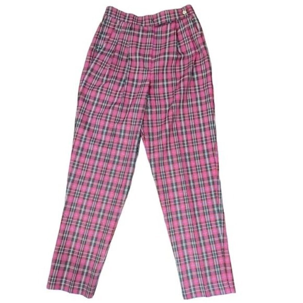 Vintage 90s Punk Red Classic Plaid High Waist Straight Leg Pants